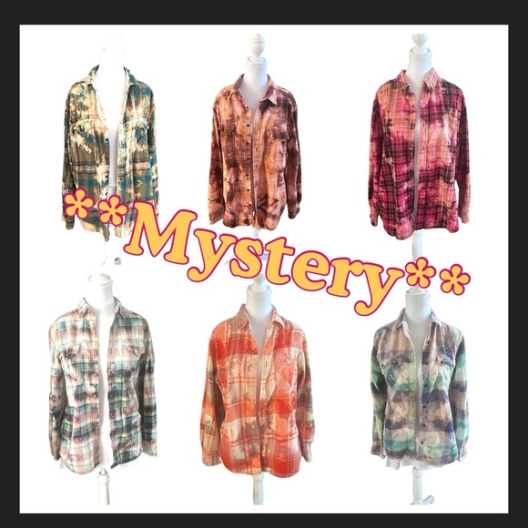 Tops - **MYSTERY** Upcycled DIY Custom Bleached Flannel Size XL‎
